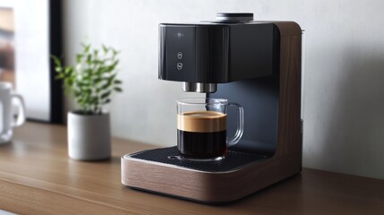 Modern Espresso Machine Brewing Coffee