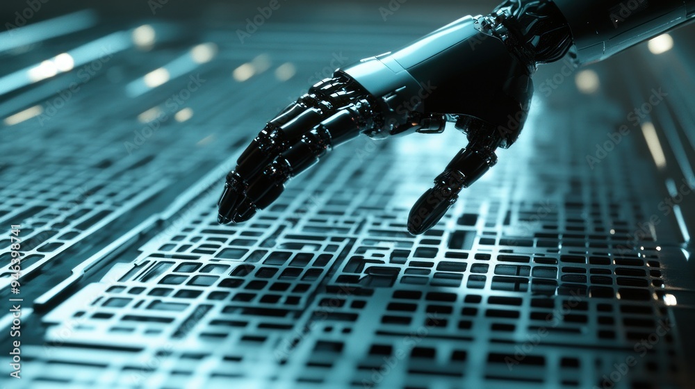 Poster robotic hand interacting with a gridded surface