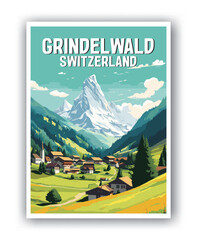 Grindel Wald, Switzerland Illustration Art. Travel Poster Wall Art. Minimalist Vector art