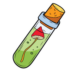 Magic potion bottle vector hand drawn illustration. Halloween poster print design vector line art illustration