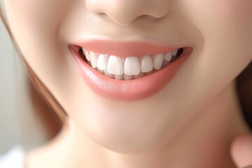 Obraz premium Close up of young attractive woman with beautiful smiling and white teeth : Generative AI