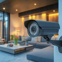 Advanced Home Security Camera: Vigilant Monitoring with Cutting-Edge Technology. Abstract Close-up View of Modern Surveillance System for Smart Homes, Showcasing Innovative Protection and Peace of Min