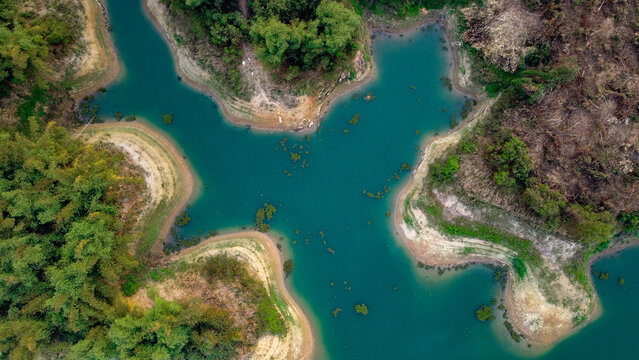 Aerial view of a tropical Lake ,Kaptai Lake ,Rangamati ,Bangladesh