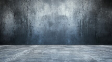 Dark, empty room with a textured grunge wall and a smooth concrete floor, suitable for background or product display.