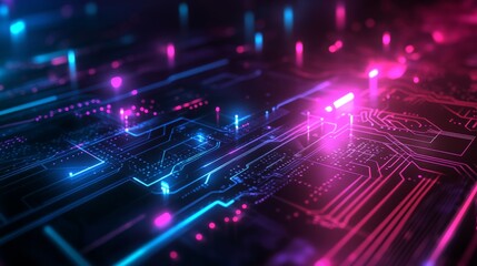 Obraz premium Futuristic circuit board background, glowing neon lines, dark backdrop, hi-tech feel