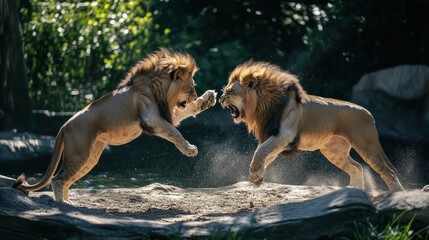 Two Lions Fighting