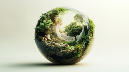 A miniature forest encased in a clear sphere