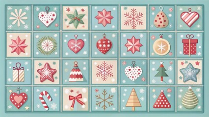 Festive Christmas Squares Featuring Holiday Icons Like Stars, Snowflakes, and Christmas Trees