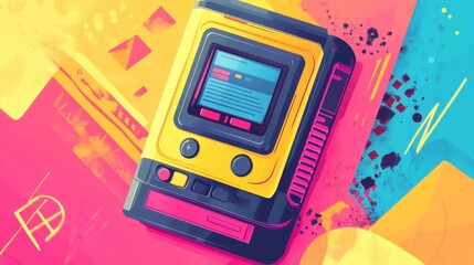 A vibrant pager is illustrated with bold, funky colors, reflecting a playful take on retro communication devices from the past