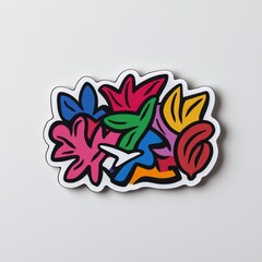 Obraz premium Colorful abstract sticker featuring playful leaf designs against a light background