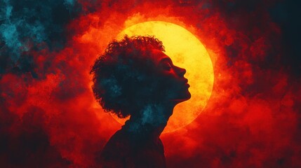 Silhouette of a Person Against a Red Sky