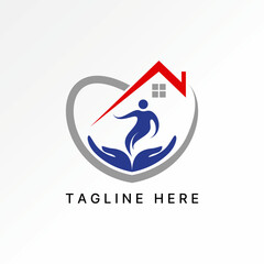 Logo design graphic concept abstract creative premium vector stock two hands roof house living active happy on shield. Related love support property