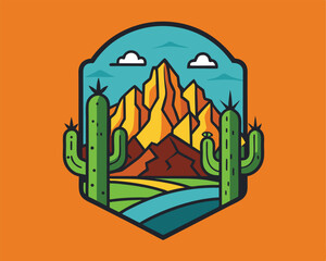 cactus and mountains t-shirt  design vector illustration