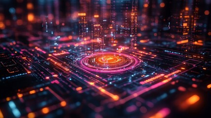 Obraz premium A cutting-edge holographic tax filing system operates within a vibrant digital environment, showcasing real-time updates and data processing.