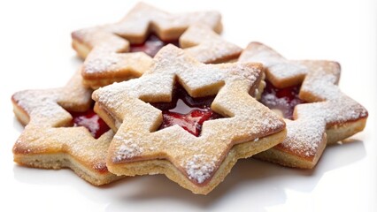 Delicious Star-Shaped Christmas Cookies Filled with Jam and Sprinkled with Powdered Sugar