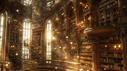 Naklejka premium Enchanted Library with Golden Dust