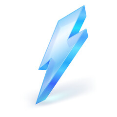 Thunder bolt glass transparent glass. 3D icon isolated on white background. Vector illustration for graphic design, Ux design, Flash sale.