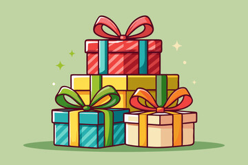 Stack of gifts, watercolor clipart illustration with isolated background.
