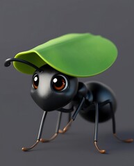 Naklejka premium Busy 3D Cartoon Ant Carrying a Leaf