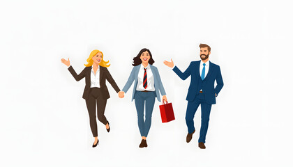 Happy Business People. Business People having a Happy Life. Three people. Logo illustration isolated with white highlights, png