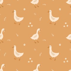 Seamless children's pattern with geese, handmade simple vector drawing