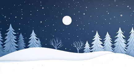 Fototapeta premium Winter Wonderland: Snow-Covered Trees and Full Moon in a Starry Night Sky