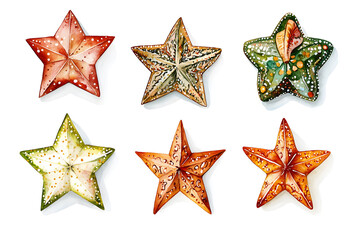 Obraz premium Watercolor collection of Christmas stars isolated on white background