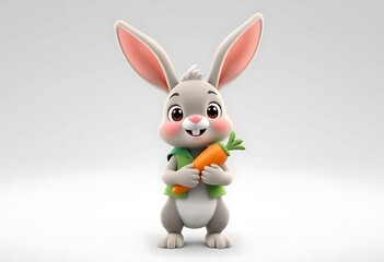 Obraz premium Happy 3D Cartoon Rabbit with a Carrot