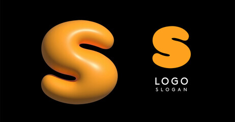 Inflatable letter S appealing 3D logo, glossy shiny bubble logotype for education and childish poster design, U2K brand identity, tech startup, eye-catching typographic. Vector illustration