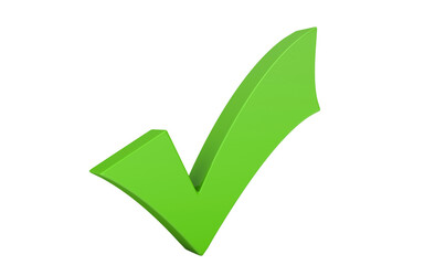3d green check mark correct symbol or sign isolated on transparent background. Right choice, yes tick vote, ok accept positive, confirm decision