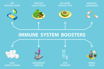 3D Isometric Flat Vector Illustration of Immune System Boosters, Human Health and Immunity