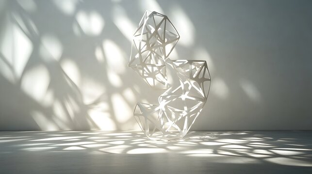 Enchanting visual composition of luminous geometric shapes and patterns casting intricate shadows creating a mesmerizing futuristic and transcendent atmosphere