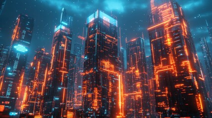 Fototapeta premium Futuristic Cityscape with Neon Lights and Stars