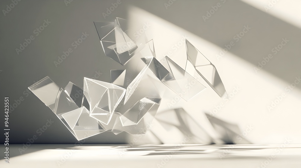 Poster captivating geometric lights and shadows intertwining and dancing in an ethereal mid air display cre