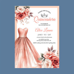 Dress Quinceanera Rose Gold Invitation © printdiyparty@gmail