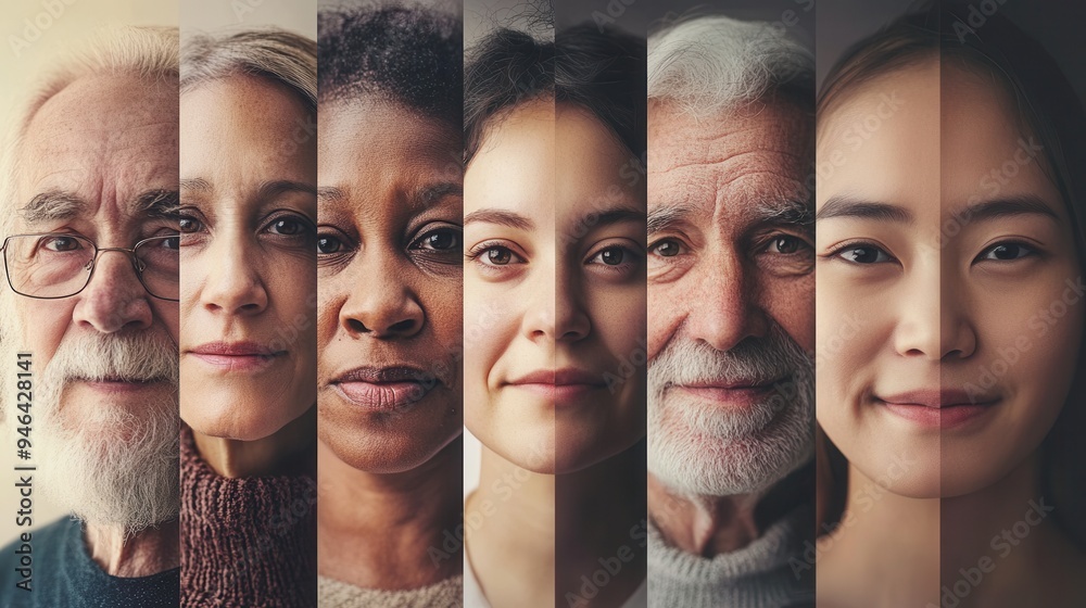Fototapete a collection of diverse individuals, showcasing different ages and ethnicities, each displaying uniq