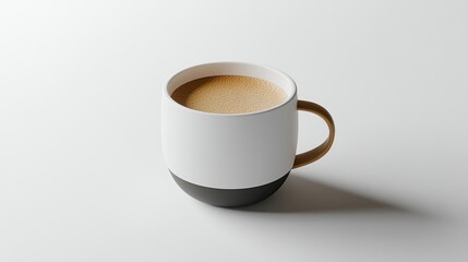 A White Mug with a Brown Handle Filled with Coffee on a White Surface