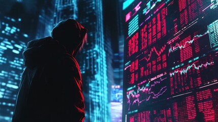 Fototapeta premium hacker works on computer in the dark