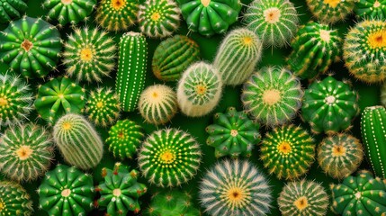Fototapeta premium Diverse Cactus Collection on Green Background