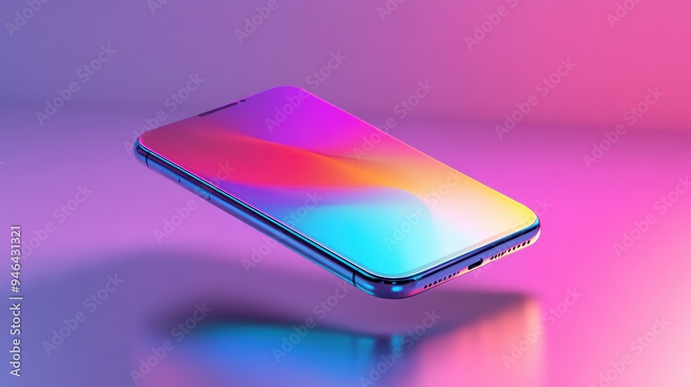 Poster Smartphone with Gradient Screen Display on Pink Background