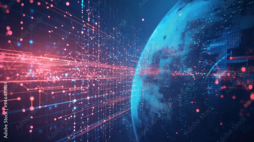 Poster Digital Globe with Interconnected Lines and Nodes