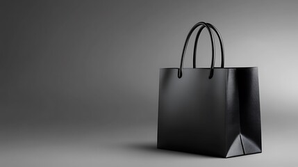 Isolated on a plain background, a sleek black shopping bag perfect for minimalist Black Friday branding