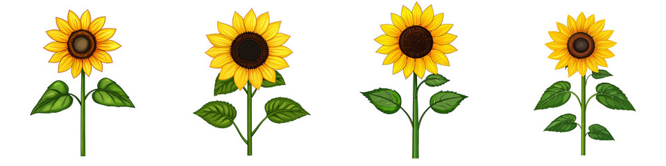 Sunflower Flower Icon Cartoonish Style Bright Yellow Isolated on White and Transparent Background