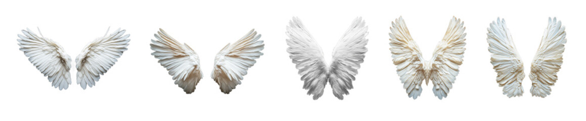 Naklejka premium Set of white angel wings on transparent background