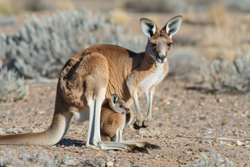 Kangaroo Mother and Joey in the Australian Outback