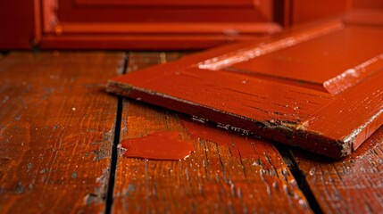 Red Paint Drip on Wooden Floor