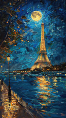 an oil painting by the artist at the eiffel tower, in the style of crisp neo-pop illustrations