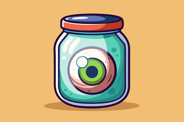 Eyeball in a jar, watercolor clipart illustration with isolated background.
