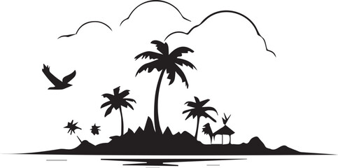 Vector image of a tropical resort vacation island on a white background