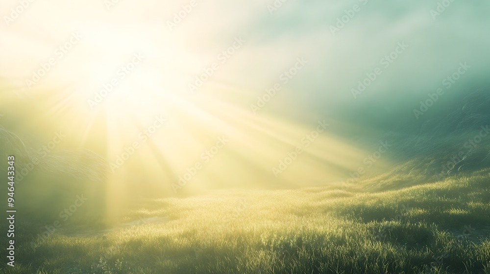 Poster a conceptual image of a landscape gently illuminated by a soft glowing light creating a serene and t